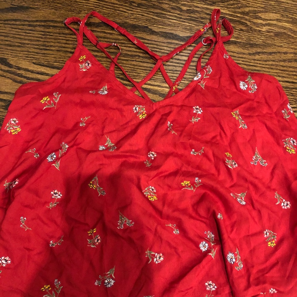 Hollister red flowery blouse